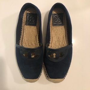 Tory Burch Navy Blue Suede Leather Espadrilles